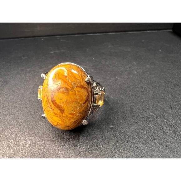 NEW script stone and citrine stainless steel ring size 8 - Picture 9 of 14